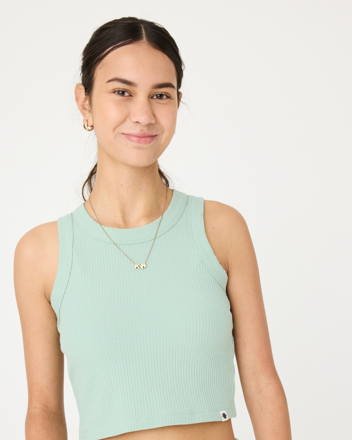 Blaire&#39;s super soft tank in sage - close up