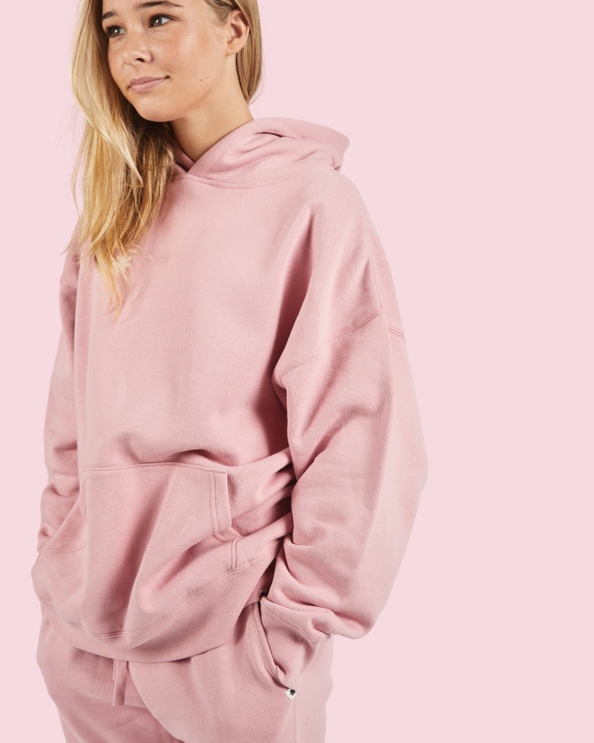 pink hoodie - side view